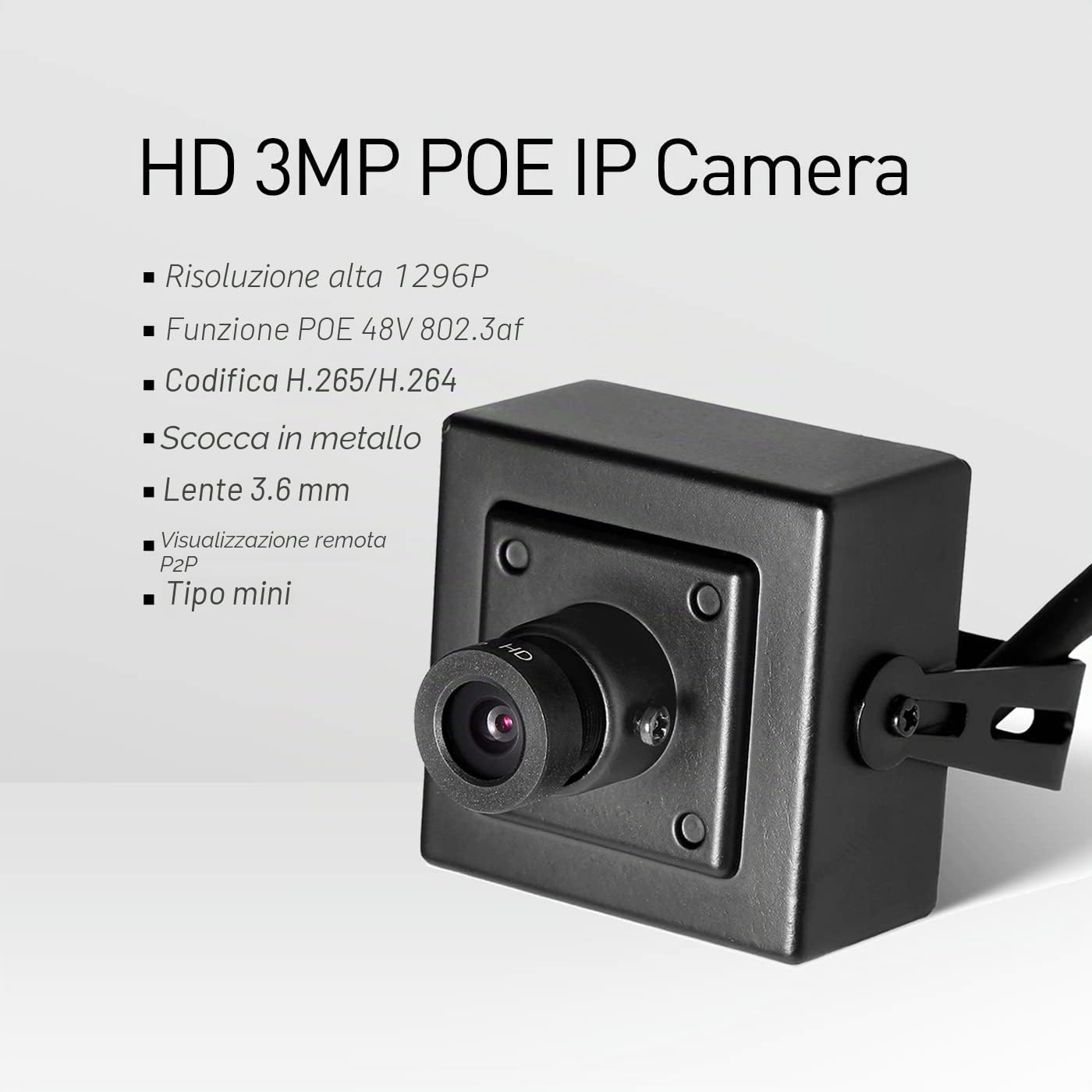 Revotech 3MP Mini POE IP Camera, HD 3MP Metallo Telecamera di sicurezza domestica con obiettivo 3.6 mm (90 °FOV), alimentato da PoE, CCTV telecamera di sorveglianza, Vista remota P2P (I706-P-FHW)