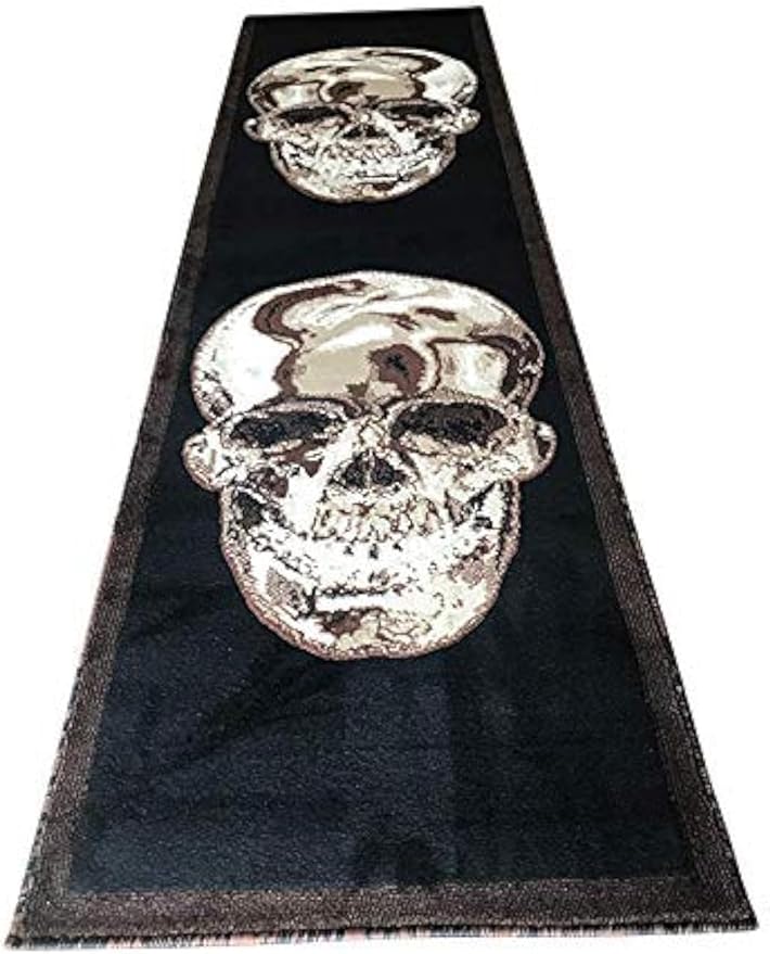 Skull Area Rug Brown & Black Carpet King Design 134 (2 Feet X 7 Feet 3 Inch)