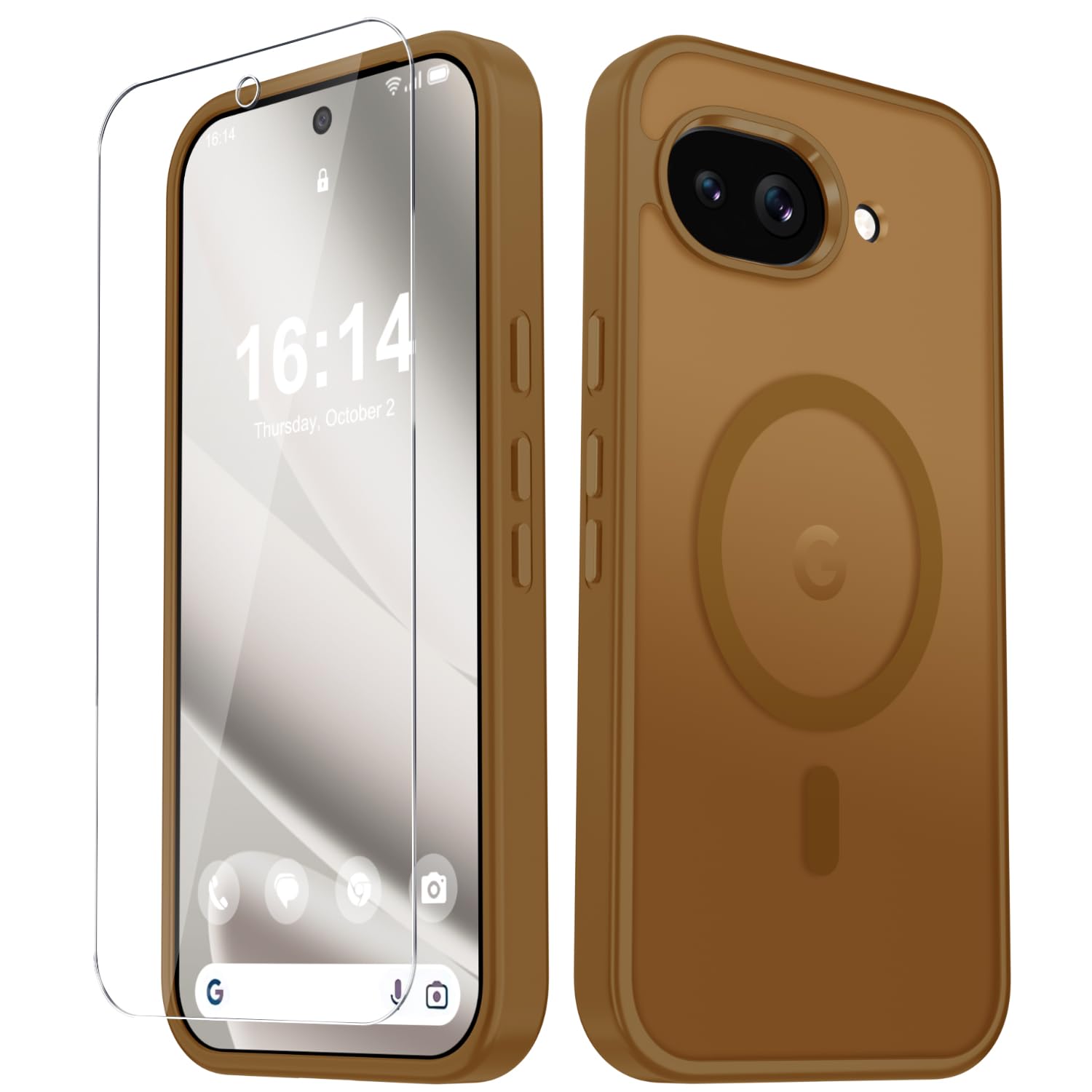 for Google Pixel 10a Case, Matte Magnetic Phone Cover, Brown | Fit for MagSafe, Screen Protector included, Shockproof Military Grade Protection, Translucent Frosted Back