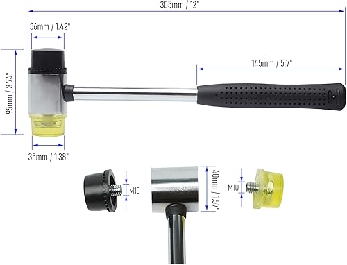 Miniatura 7 de Martillo de goma de doble cara de 0.984 in, 6 onzas, con 4 puntas suavesduras, agarre antideslizante para manualidades de cuero, carpintería e