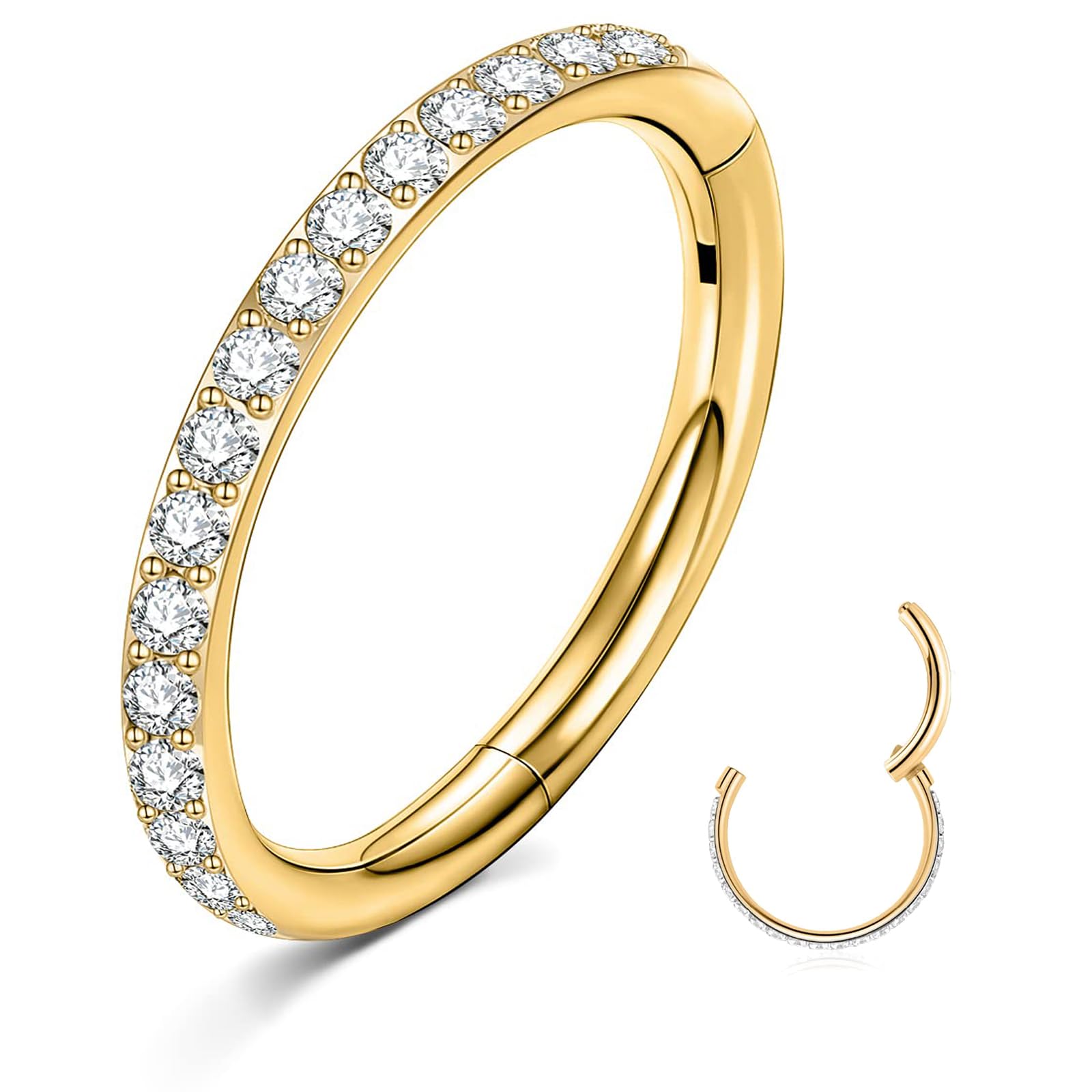 ESHIONER Piercing Nariz Aro G23 Titanio Pendientes Nariz Piercing Nostril Tragus Septum Helix Daith Piercing Labio Inferior Plata Oro 6MM 8MM 10MM 12MM 16G 18G 20G