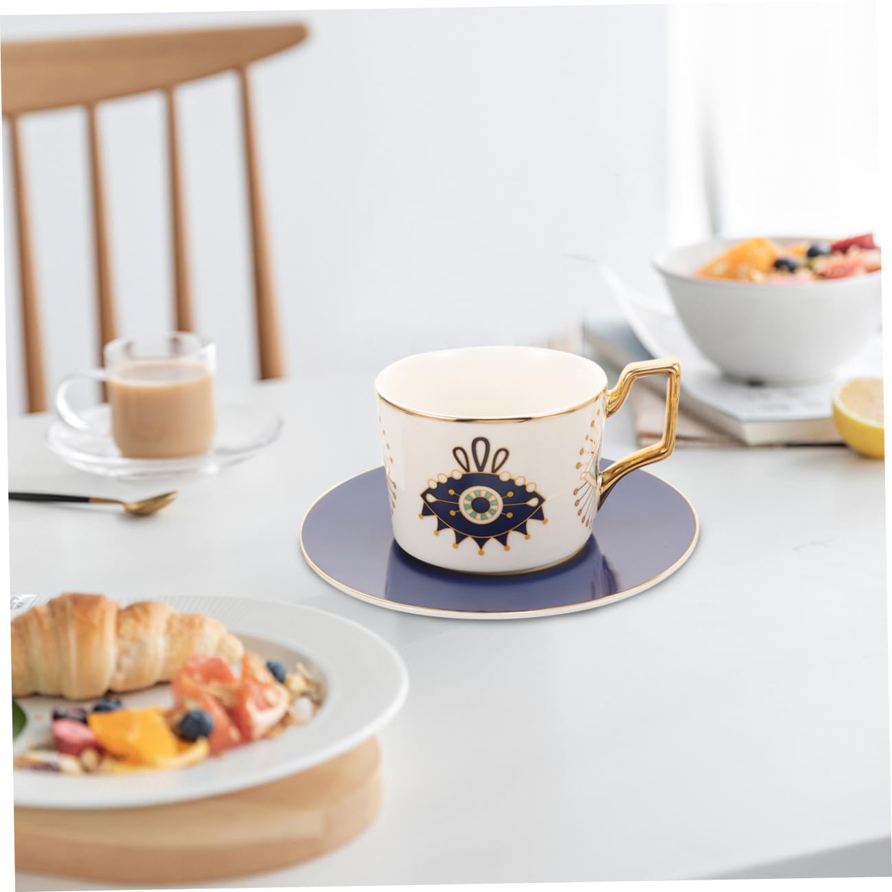 Set Di Tazze Da Caffè in Ceramica Con Piattino E Motivo A Occhio Diabolico Tazza Da Caffè Vintage E Tazza Da Latte Retrò Look Sofisticato E Rilassante