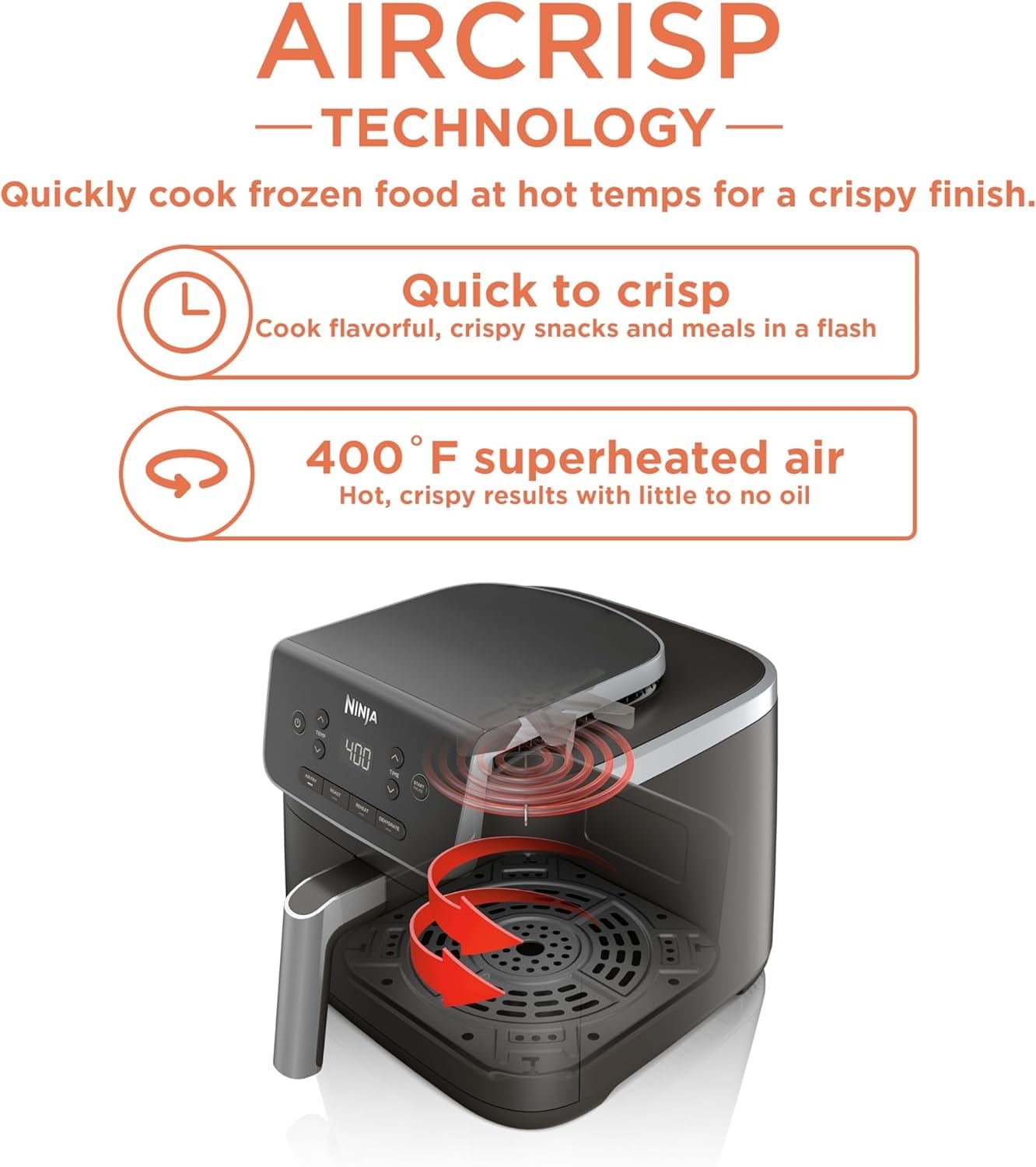 Ninja AF141 Air Fryer Pro 4-in-1, 5-Quart Capacity, Air Fry, Roast, Reheat, Dehydrate, Air Crisp Technology, 400°F Max Heat, Nonstick Basket & Crisper Plate, Grey