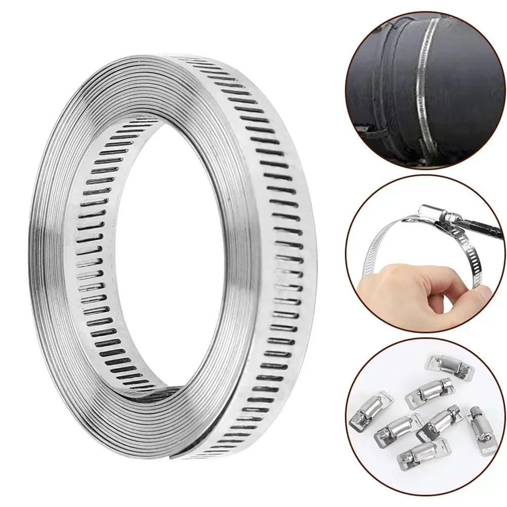 Morsetto in acciaio inossidabile con elementi di fissaggio, morsetto idraulico, kit di fascette stringitubo robuste, larghe 12,6 mm, fascette stringitubo grandi regolabili, vite senza fine, 3 m, 6 el
