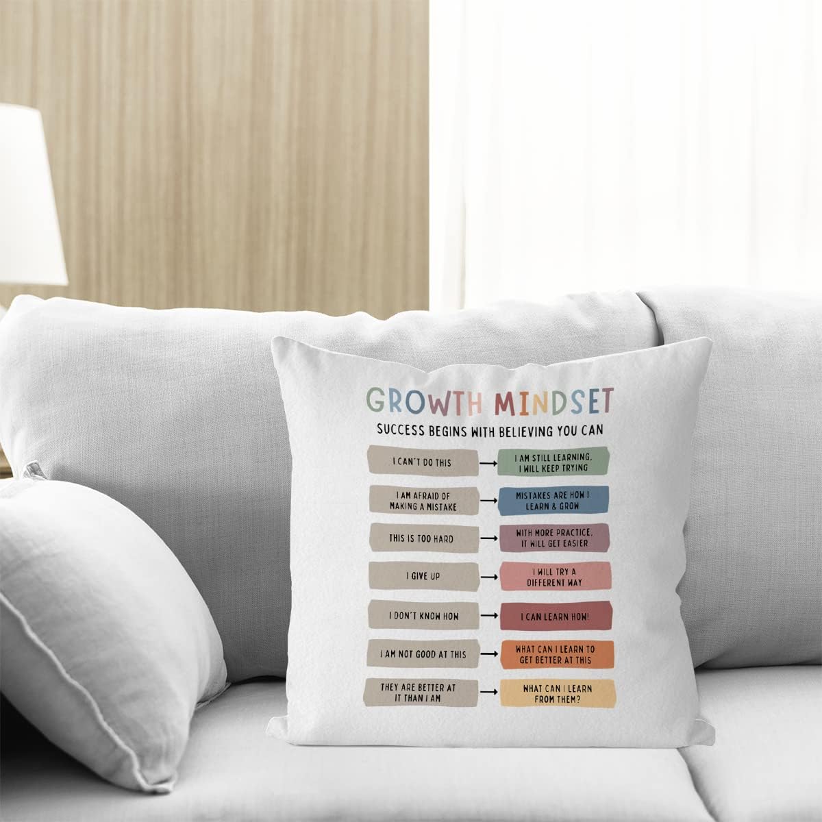 IWXYI Boho Classroom Decor, 18x18 Throw Pillow Cover, Growth Mindset Cushion, Multicolor Letter Print, 1 Count - Image 4