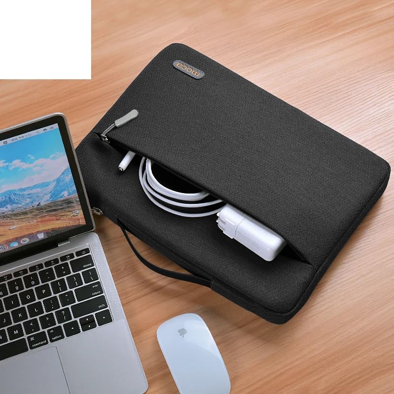 Image of Moca 15 /15.4 /16 inch Nylon Laptop Sleeve with TPU Handle, Waterproof, YKK Zipper, Grey (Black, 15.4 /16 Inch MacBook)
