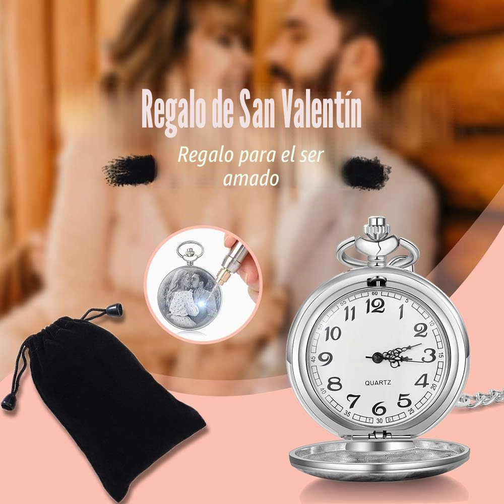 Reloj Bolsillo Personalizado con Foto Grabado Reloj Vintage Reloj Bolsillo Suave Clásico para Hombres Mujeres Regalo para Cumpleaños Aniversario Día del Padre