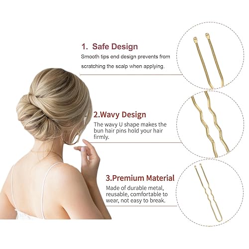 Miniatura 3 de BEoffer Horquillas para el cabello en forma de U, 200 unidades de horquillas onduladas para mujeres y niñas con caja para peinados franceses, pinzas