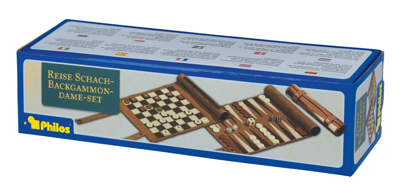 Philos Roll-Up Travel Games Combo - Backgammon, Chess and Draughts