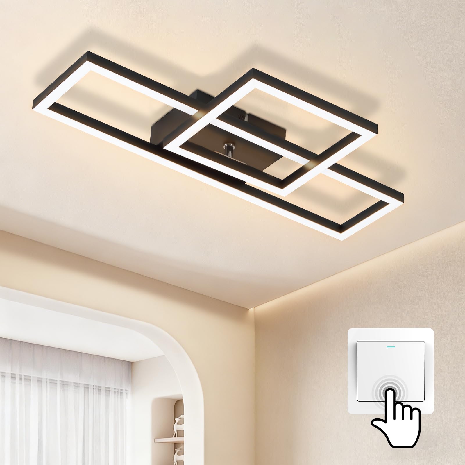 Plafonnier LED noir 20W, design contemporain, 3000K blanc chaud