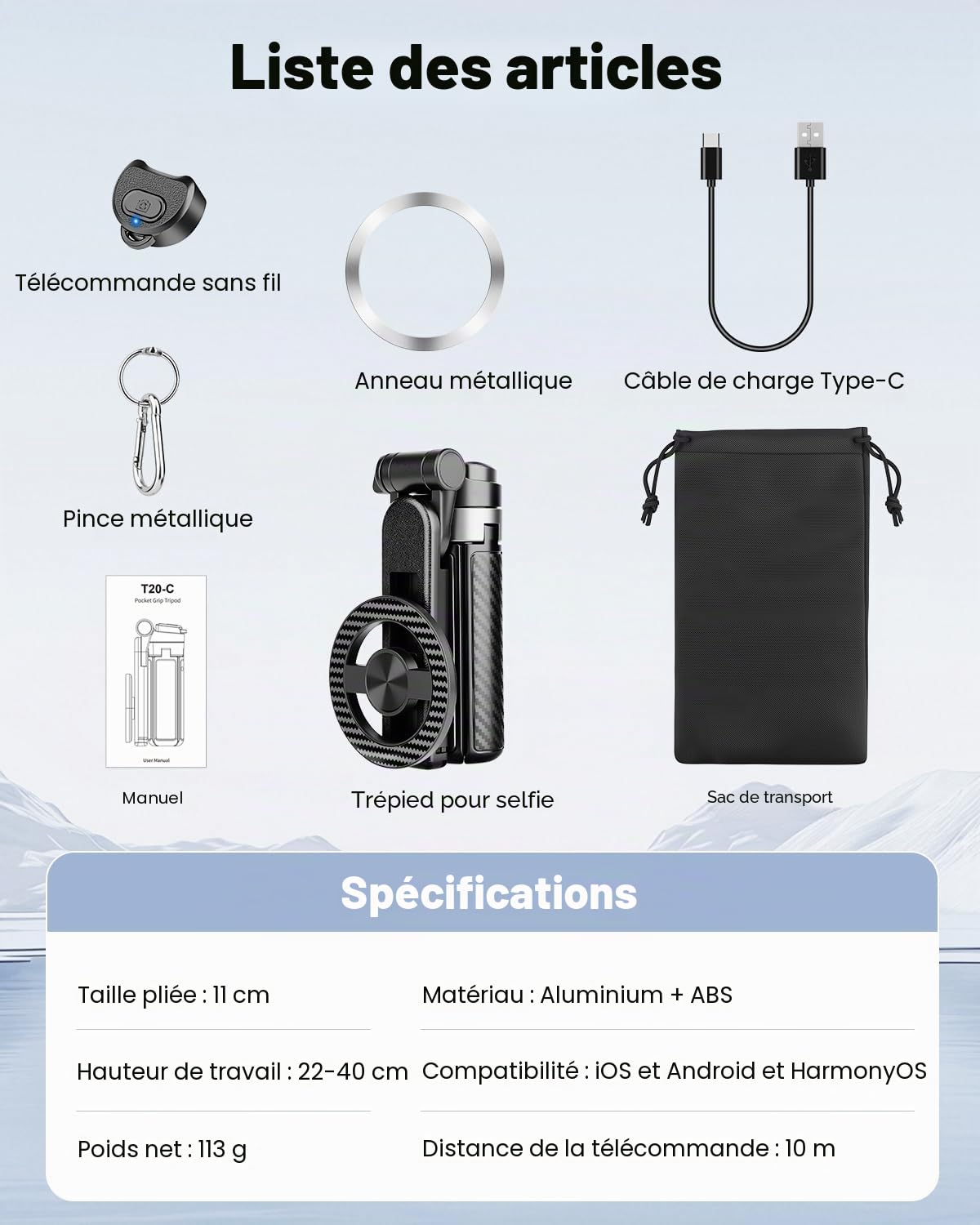 Victiv Magnétique Perche à Selfie, Ultra-Portable Mini Trépied Smartphone, Trépied Téléphone avec Télécommande & Anneau Magnétique pour iPhone 17/16/15/14 Pro Max Mag-Safe, Samsung, Huawei Android