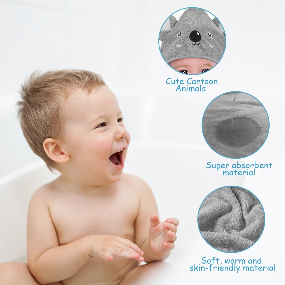 Aolso Accappatoio Neonato, 80x80cm Asciugamani Con Cappuccio Per Bambini, Accappatoio Neonato con Cappuccio Extra Morbido e Super Assorbente per Neonati e Bambini 0-3 Anni-Koala