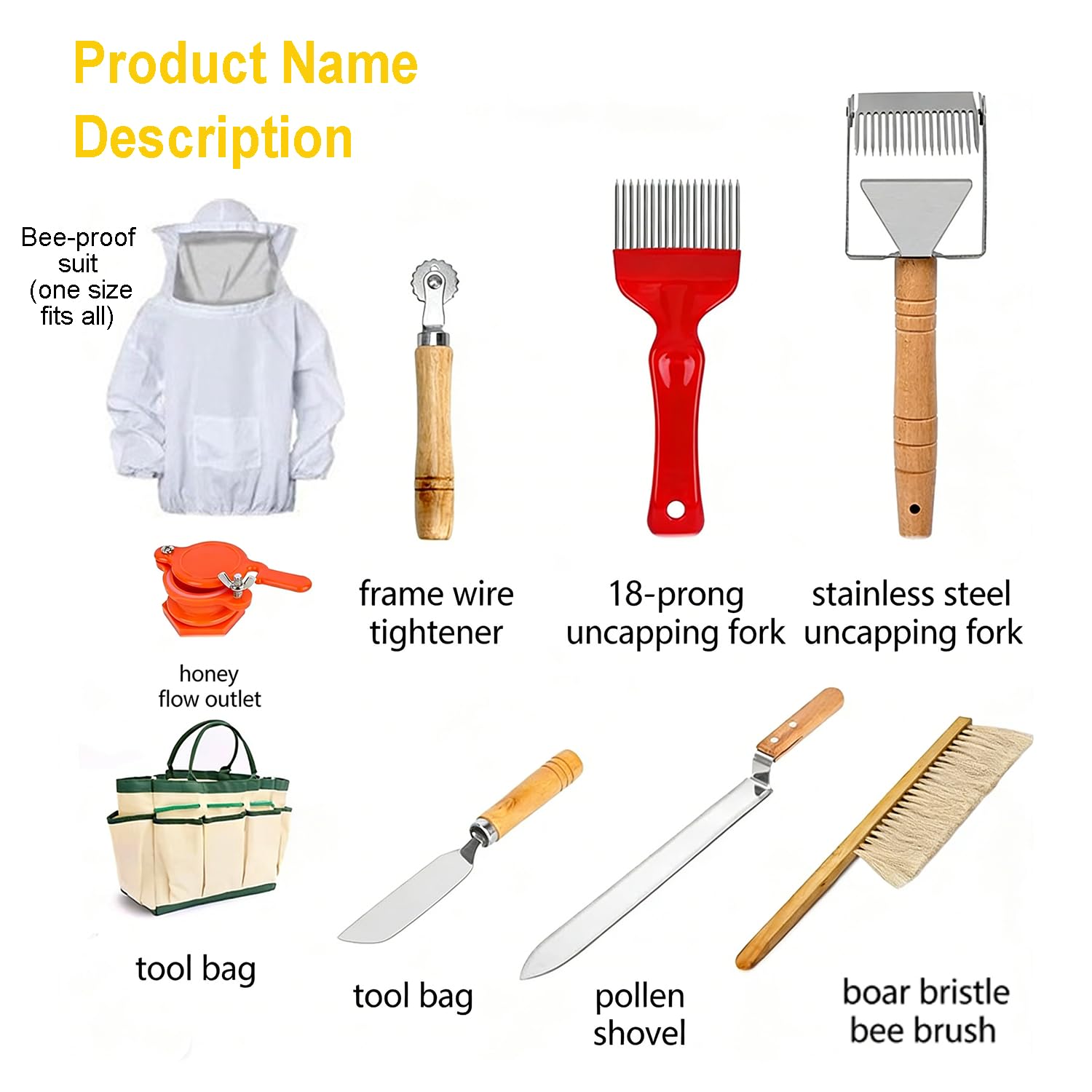 Kit d'Outils d'Apiculteur Materiel 27 Pièces,Apiculture Materiel,Outils Et Accessoires Apicoles,Comprend Une Brosse à Abeilles,Un Crochet En j,Etc.,Convient Aux Apiculteurs Professionnels Débutants