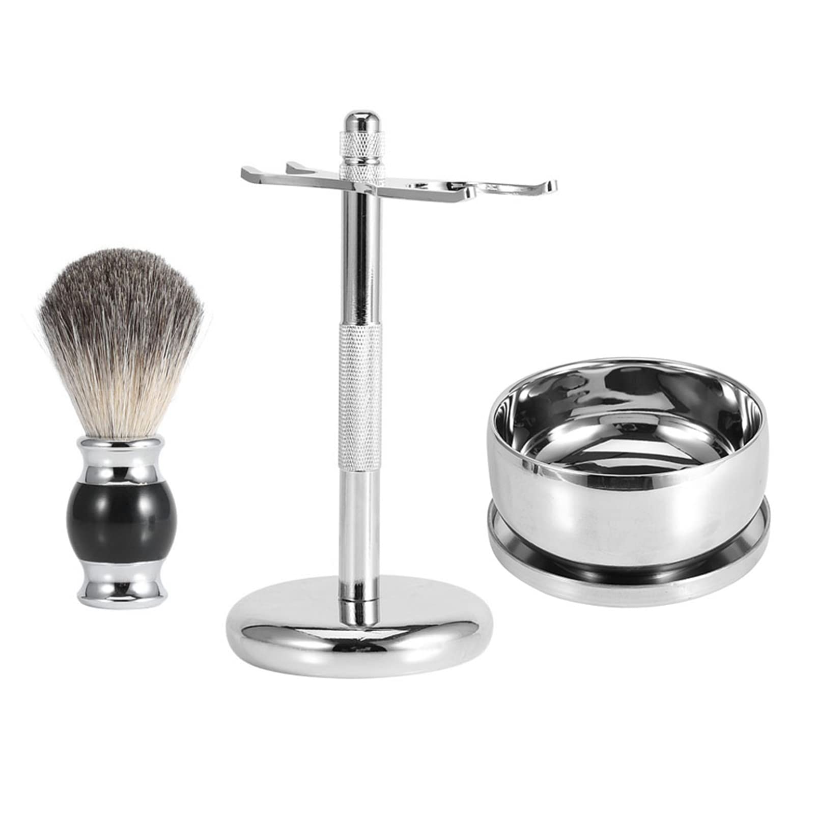 Jiawu Kit di Strumenti per la Rasatura Uomo con Supporto per Supporto, Pennello Barba in Pelo di Tasso Sintetico, Ciotola per Sapone in Lega, Set Tradizionale per Rasatura Bagnata per Uomo, Barba con