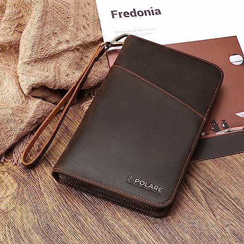 Polare Full Grain Leather Travel Passport Holder RFID Blocking Cover Case Travel Document Organizer Wallet Holders 2 Passports With YKK Zipper2