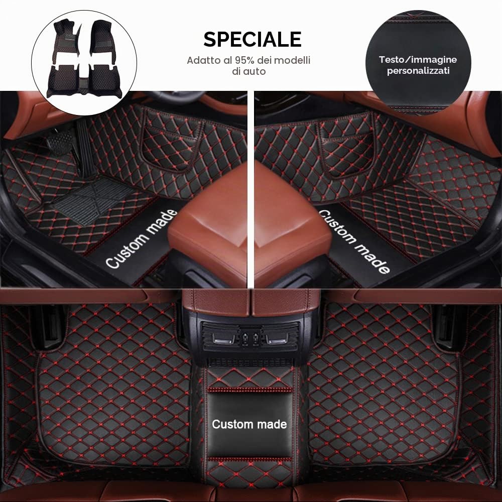 Tappetini per Auto Personalizzati per Adattarsi 98% Modelli di Auto, Tappetino per Auto Impermeabili in Pelle per Tutte le Stagioni, Tappetini per Auto Antiscivolo(Nero rosso)