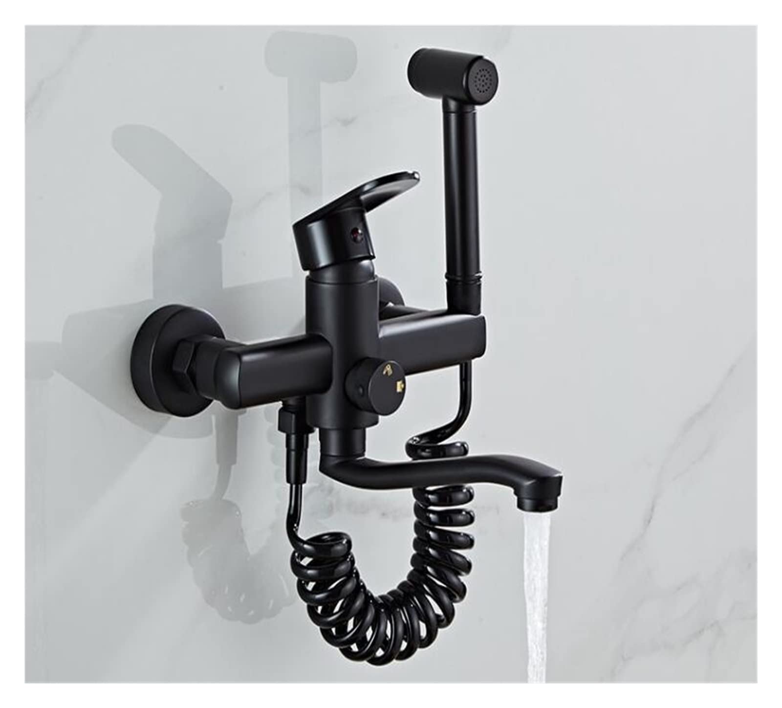 Mitigeur de robinet de cuisine en laiton noir mural avec tuyau de 1.5m de salle de bain