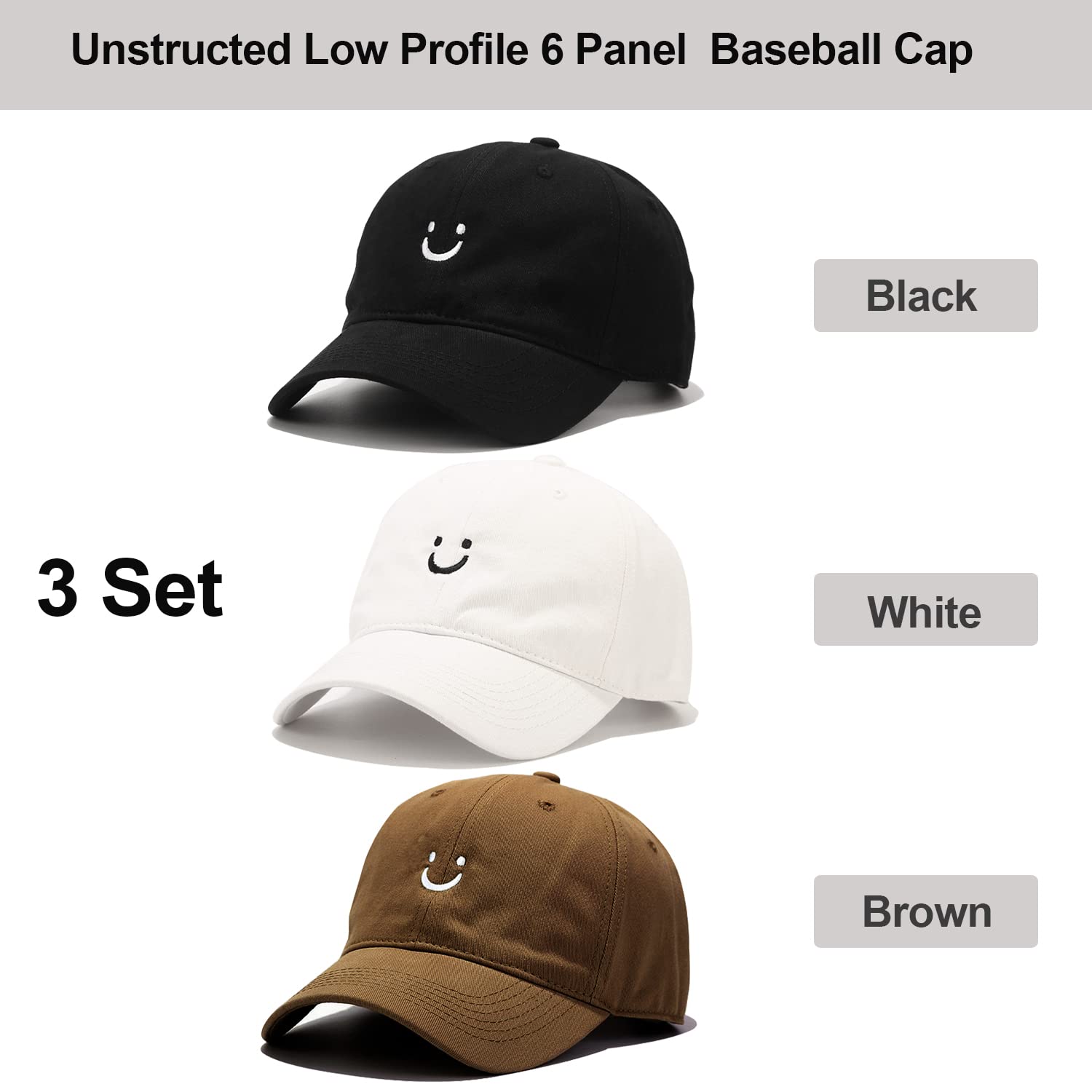 Umeepar Cappellino da Baseball con Faccina Sorridente per Donne e Uomini, Regolabile, Profilo Basso, in Cotone Non Strutturato, Stile Cappello da papà.