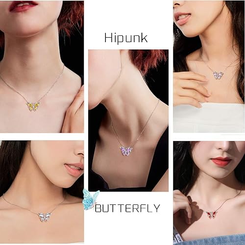 Miniatura 5 de Joyas de plata de ley 925 con piedra natal y mariposa para mujer, diseño de mariposas de cristal con diseño de animales, para cumpleaños, collares