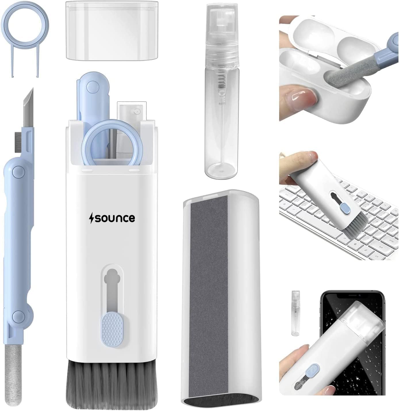 Horizonite 7-in-1 Electronic Cleaner Kit with Brush for Gadgets, Keyboards, Cameras | Multifunctional Laptops and Screens Cleaning Tools | Portable and Durable Electronic Cleaning Set - White & Blue-image-47