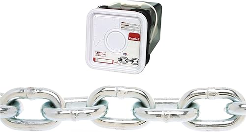 Campbell 0143626 Sistema 3 Grado 30 Cadena de bobina a prueba de acero de bajo carbono en cubo cuadrado, chapado en zinc, 38" comercio, 0.37" de