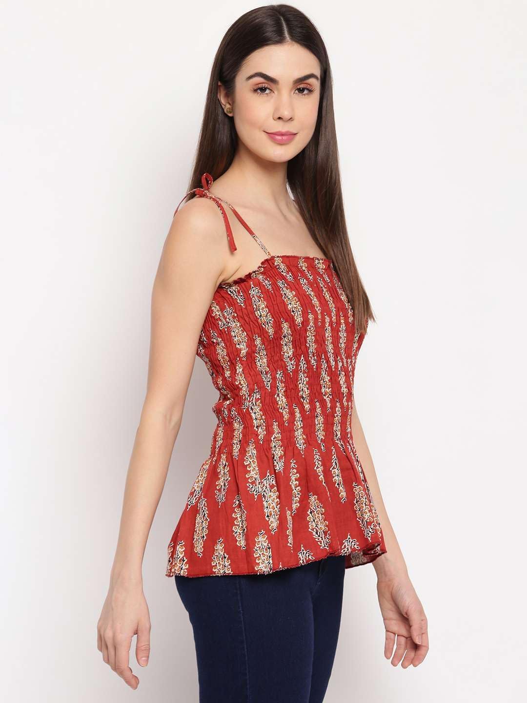 Bigdave Women's Rayon Printed Casual Summer Style Tie Shoulder Straps Free Size Tank Top (Multi17)
