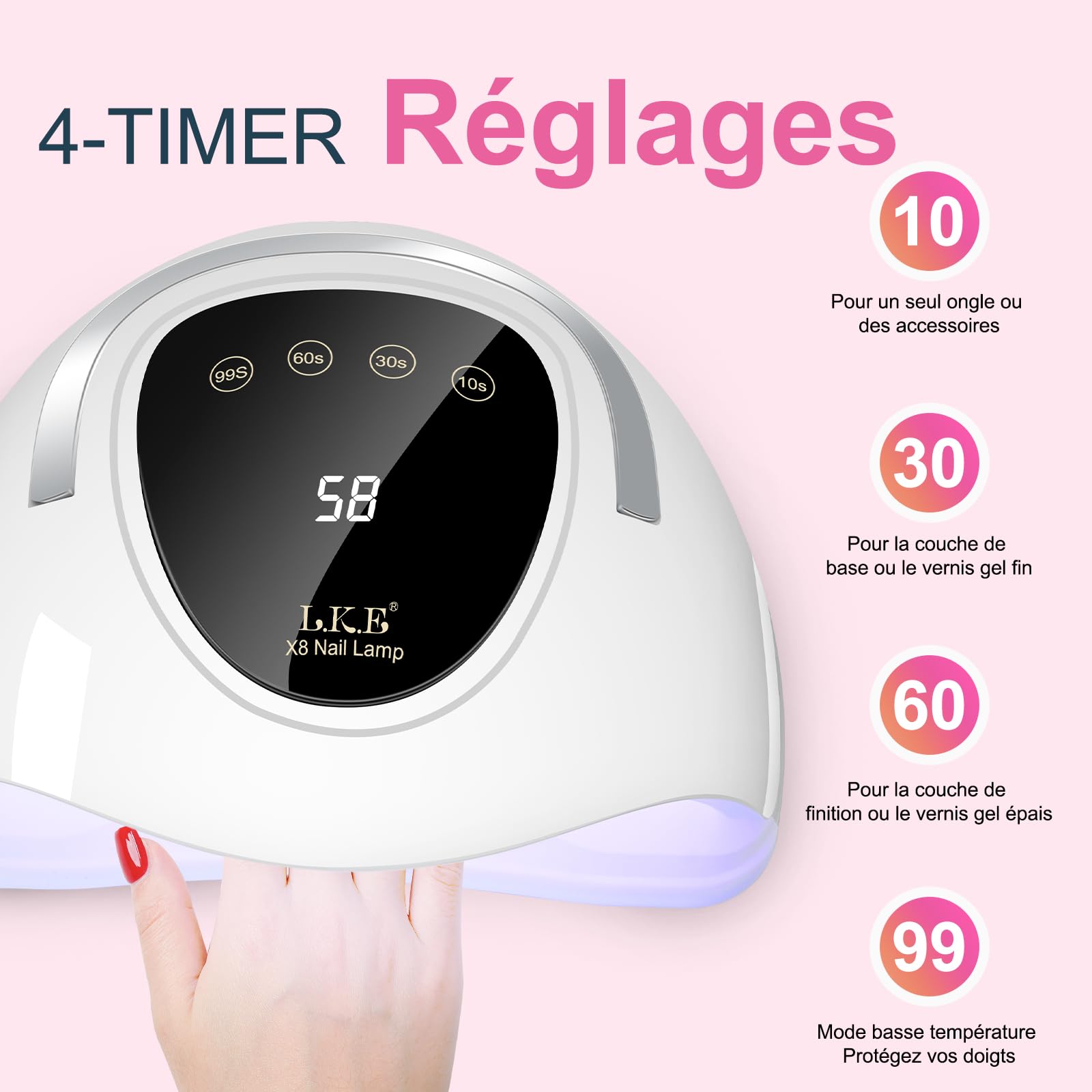Lampe UV Ongles Gel, 108W Professionnelle Lampe UV Ongles avec 4 Minuteries, Écran LCD, Séchage Rapide pour Vernis Semi Permanent, Gel Vernis