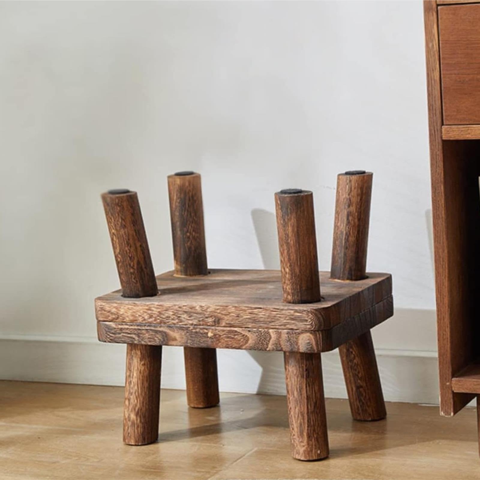 Taburete pequeño de Madera Maciza Vintage de Madera quemada Escalera