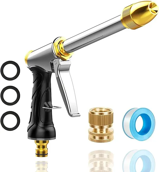 Heavy garden hose nozzle - adjustable spray mode high-pressure rotary spray gun, brass nozzle, anti slip grip and quick connector, suitable for lawn, plants, car washing, pets