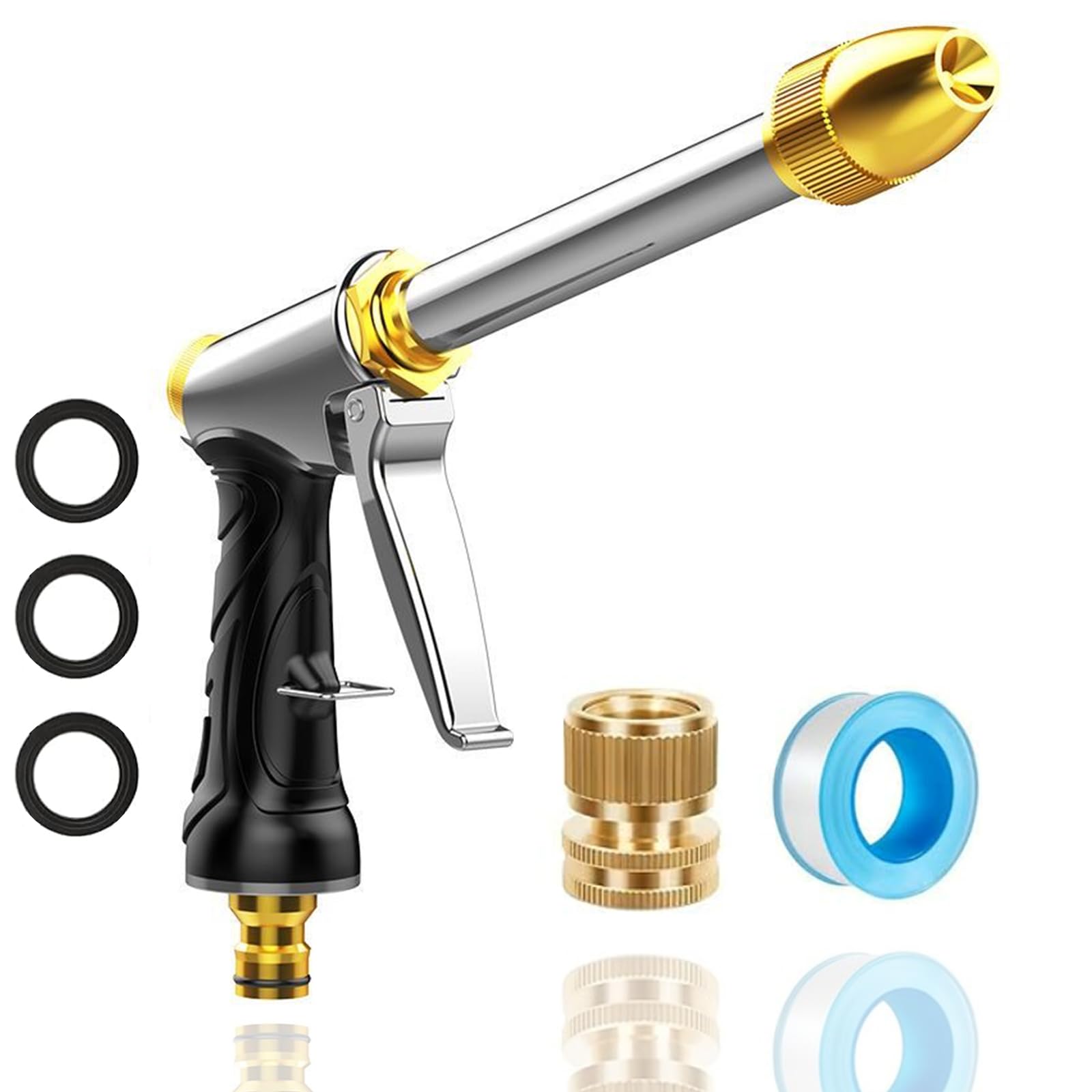 Photo 1 of VNEIRSHAH Heavy garden hose nozzle - adjustable spray mode high-pressure rotary spray gun, brass nozzle, anti slip grip and quick connector, suitable for lawn, plants, car washing, pets