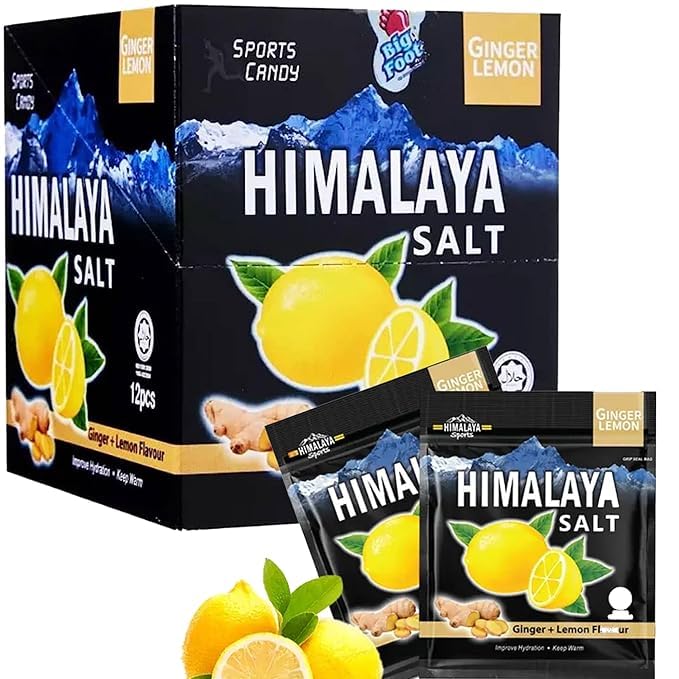 Himalaya Salt Sports Candy – Caramelos salados deportivos Jengibre Limón - 12 bolsitas de 15 g - Dulces energéticos refrescantes - Naturales Picantes