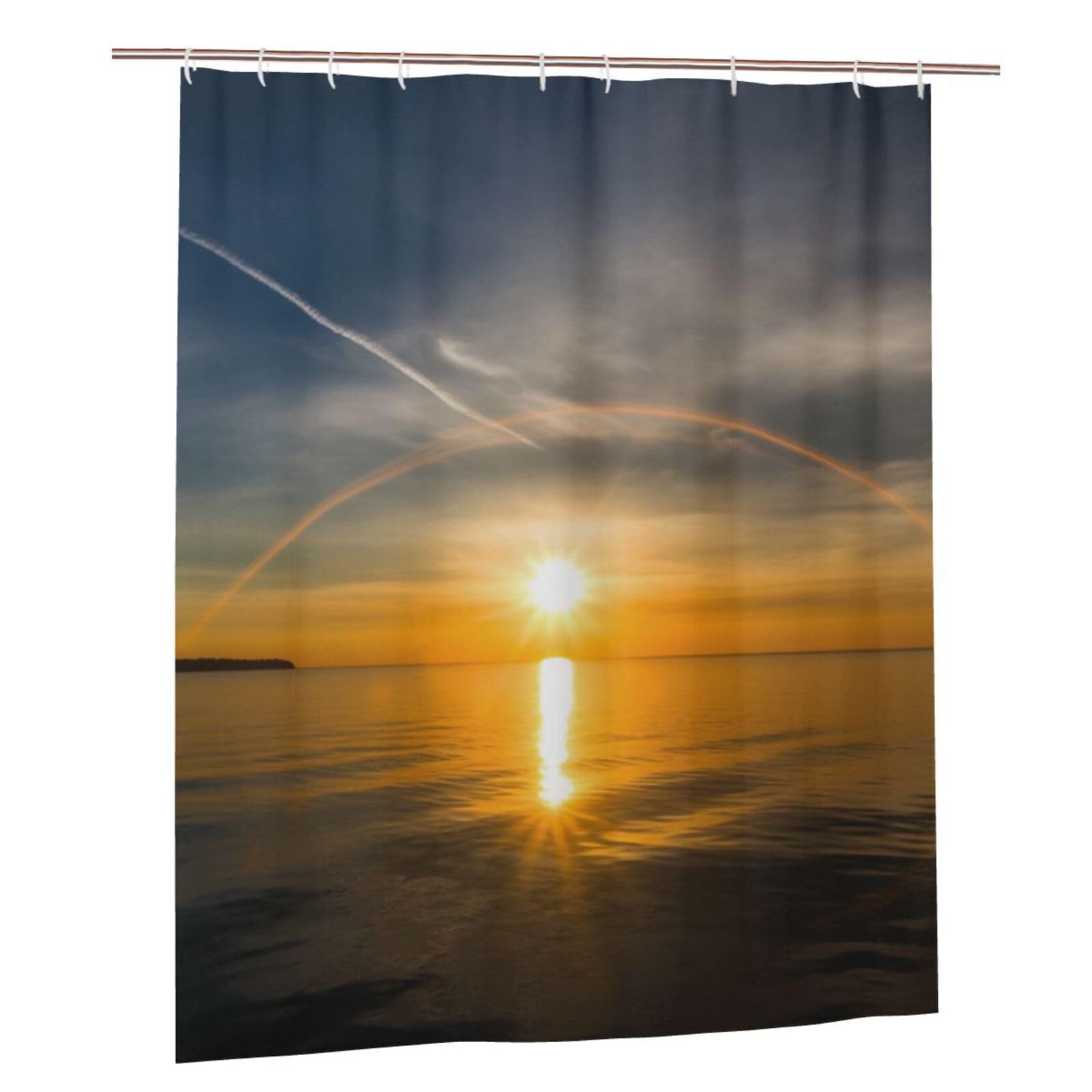 BWWHCCTI Sunrise horizon Printed Shower Curtain With 12 Plastic Hooks Opaque Quick Drying Waterproof Shower Curtains Sets For Bathroom 152x183 Cm