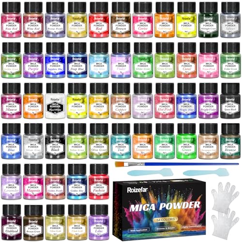 Roizefar Polvo de resina epoxi, 54 colores, 5 g, resina epoxi, pigmento metálico para pintura de jabón, fabricación de joyas, esmalte de uñas, resina epoxi, fabricación de velas, bombas de baño, limo