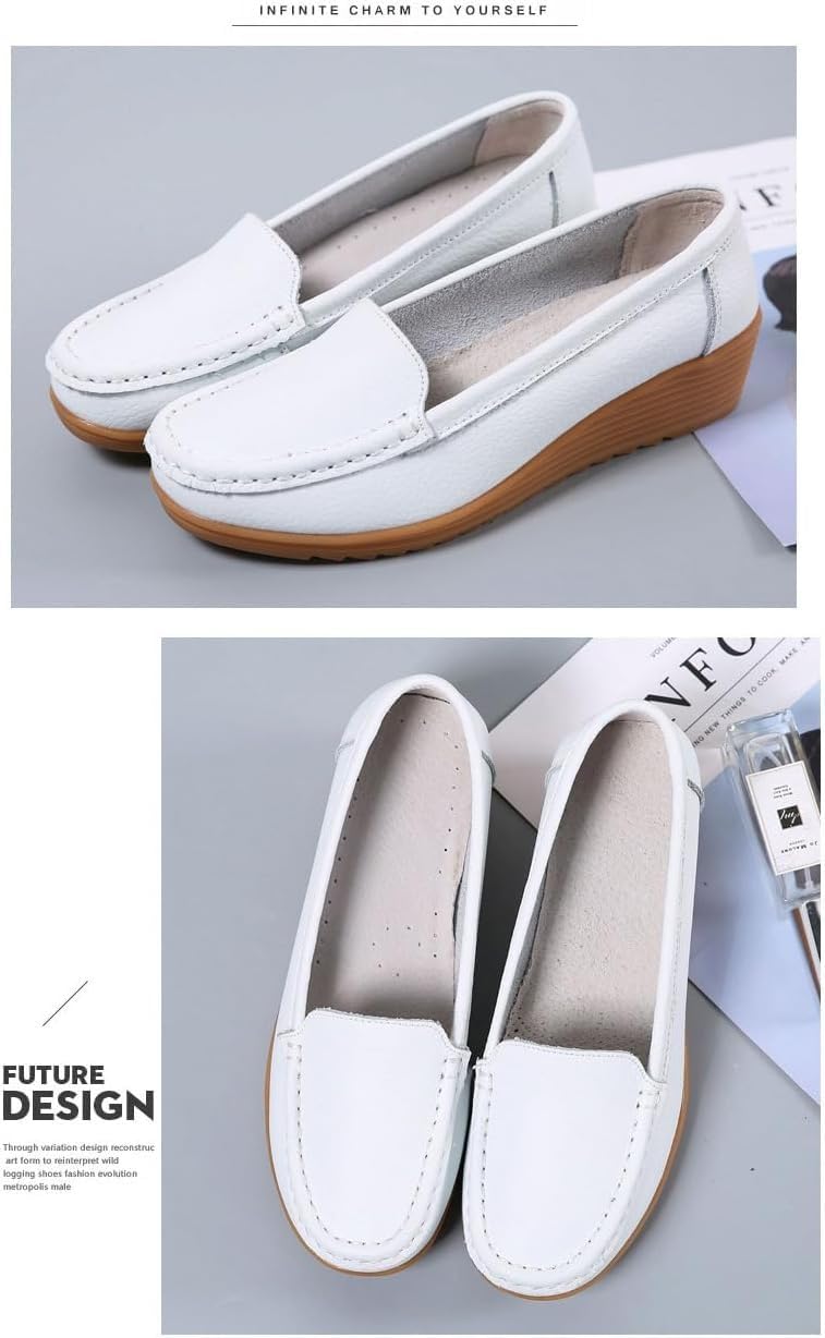 Mocassins orthopédiques pour femme en cuir respirant - Mocassins compensés orthopédiques classiques - Moccasins décontractés à enfiler - Chaussures de bureau