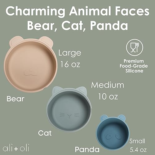 Miniatura 5 de Ali+Oli Juego de cuencos apilables para aperitivos (3 piezas) para niños (azul horizonte) sin BPA de silicona de grado alimenticio para bebés y