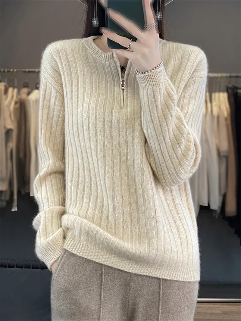 Suéter de cachemira grueso para mujer, cuello redondo, casual, suelto, de punto, suéter cálido