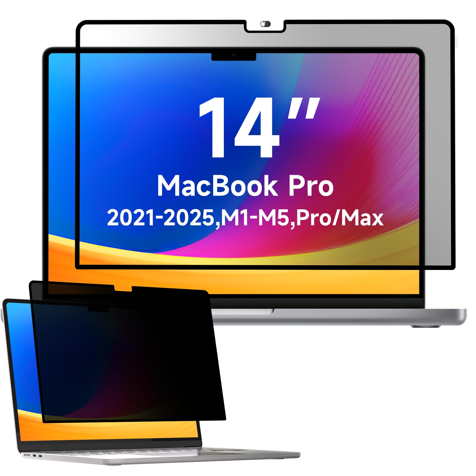 Mamol Privacy Screen for MacBook Pro 14 Inch (2021-2025, M1, M2, M3, M4, M5), MagicSuction™ Removable Vacuum Adsorption Anti Spy,Anti Glare Anti Blue Light Filter for Mac Laptop Computer