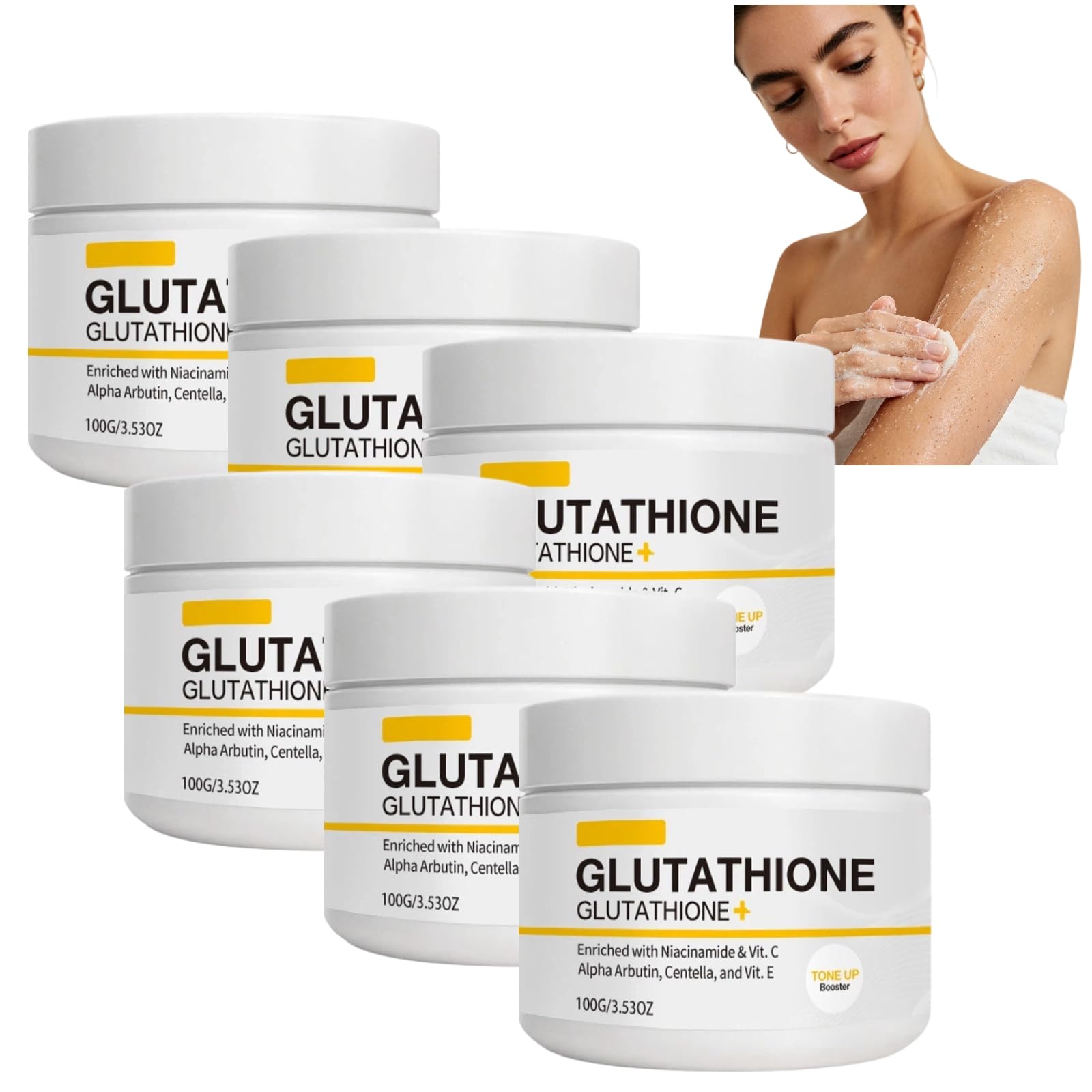 Exfoliante corporal de glutatión con rosa mosqueta y sal marina, exfoliante suave para cara, manos y pies, exfoliante hidratante para el cuidado de la piel, fórmula suavizante no grasa (6 unidades)