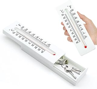 Key Cabinet Outdoor, Key Lock Box, Thermometer Decorative Hide a Keys Lockbox for Outside Waterproof Dexspoeny Secret Hidden Storage Coins, Money and Hold House Spare Keys for Safe Storage
