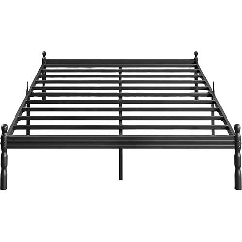 ZIYOO 14 inch Metal Queen Bed Frame with Vintage Style, Mattress Slide Stopper, 1500LBS Heavy Duty Steel Slats, No Box Spring Needed, Platform Noise-Free, Easy Assembly