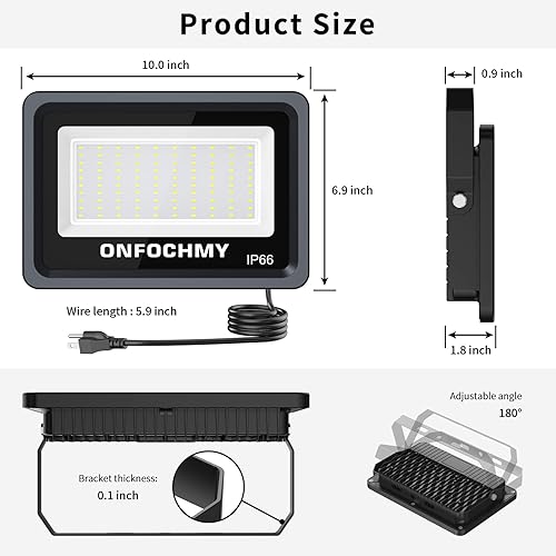 Miniatura 4 de Luces LED de inundación para exteriores, 15000 lúmenes, 150 W, 100  277 V, luz LED exterior con enchufe, luz blanca diurna de 6000 K, IP66