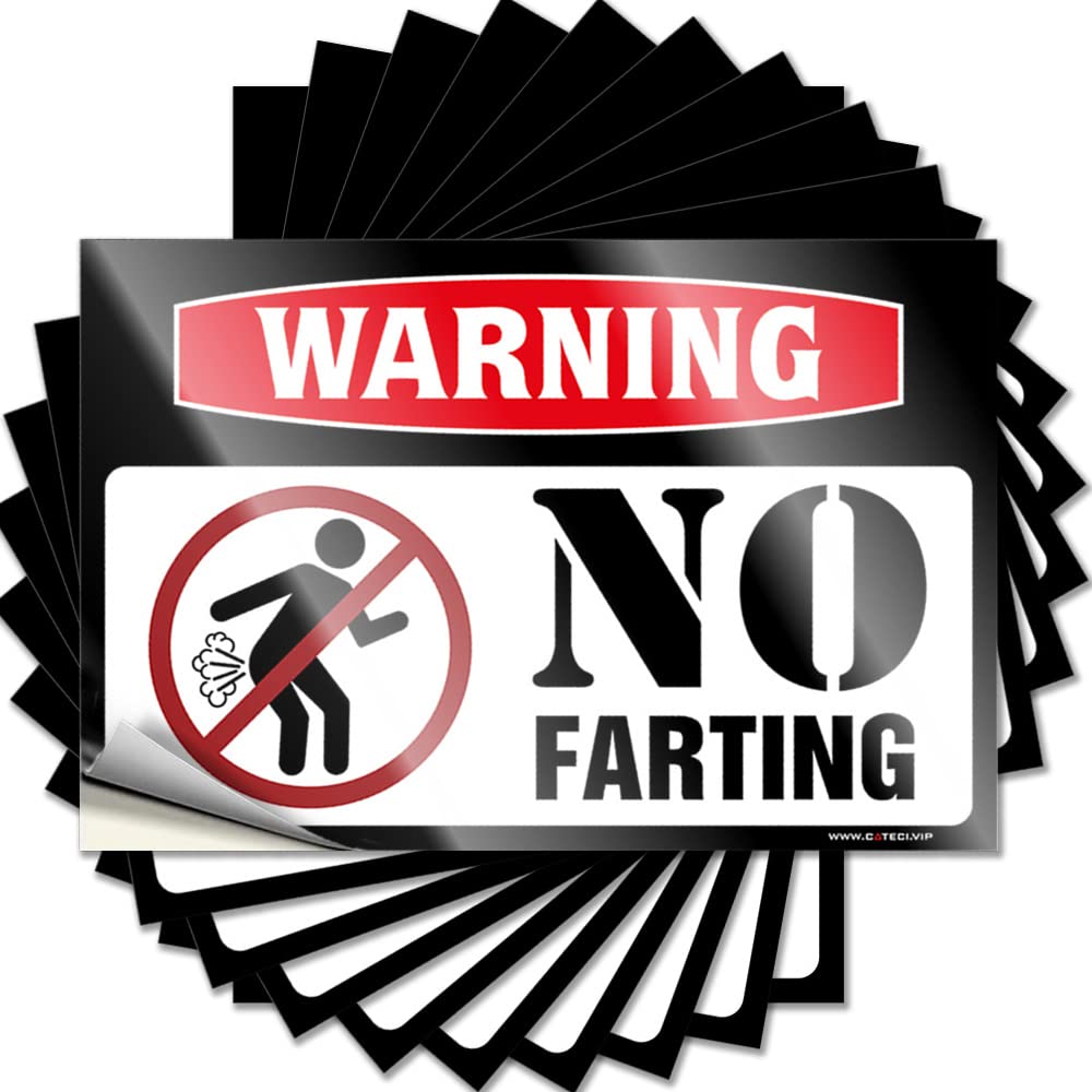 Tool Box Stickers No Farting Warning Funny Sticker 10 Pcs Man Cave Funny Signs Prank Stickers(12X18CM)