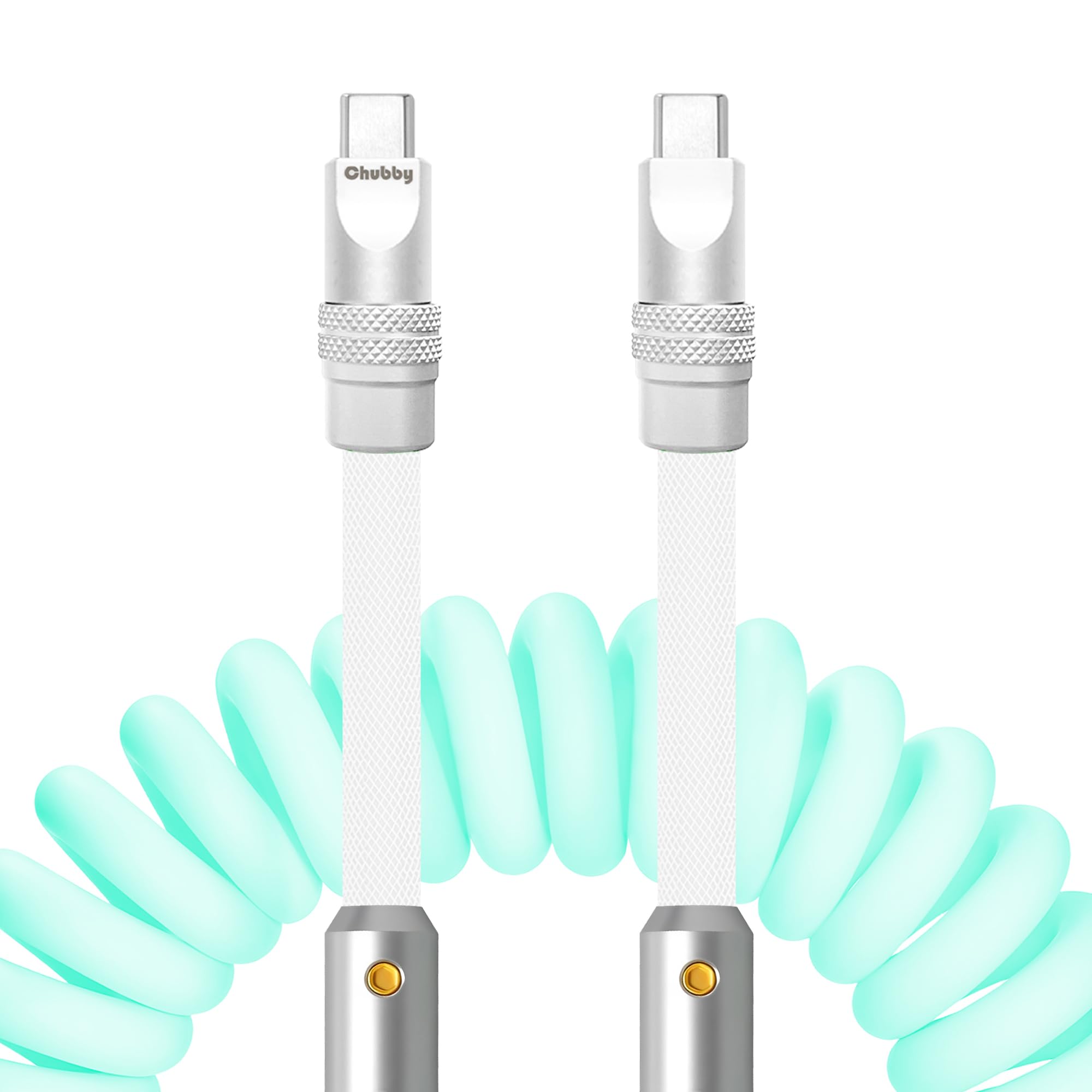 chubbycable Curly Colorblock Chubby 240W Coiled USB C Cable Braided Silicone Retractable Fast Charging Cable Compatible with iPhone 17-15 Series,