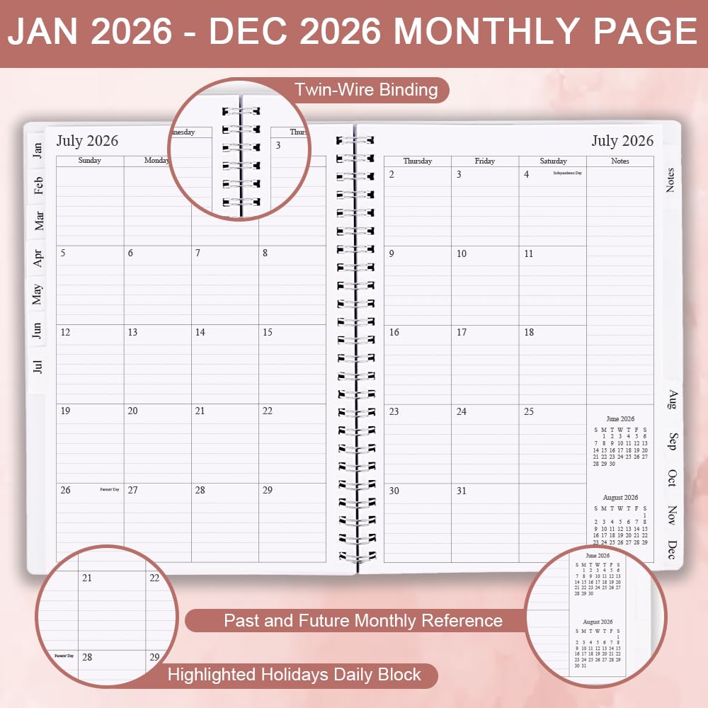 Agenda 2024, settimanale e mensile, va da gennaio 2024 a dicembre 2024, 17,8 x 25,4 cm, 12 schede mensili, pagine per appunti, tasca interna, copertina flessibile con rilegatura a doppio filo,