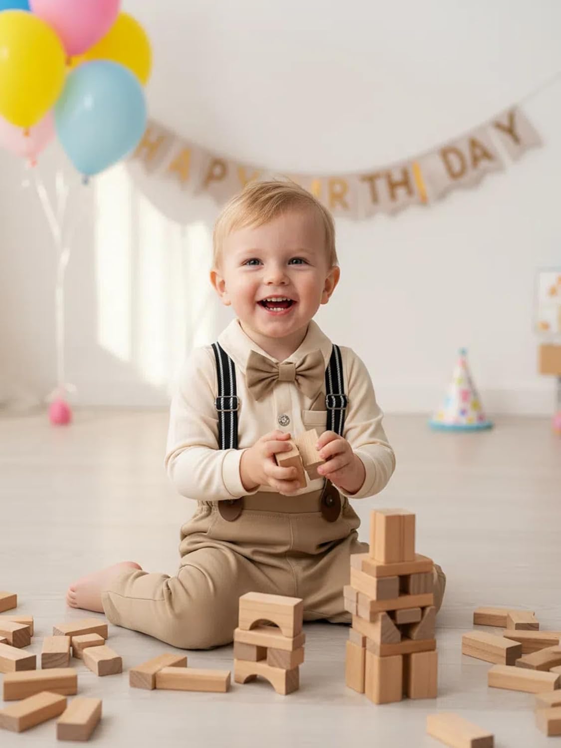 AMAWMW Baby Boy Clothes Suits 0-18M Long Sleeve Dress Shirt Suspender Pants Bowtie Set Gentlemen Wedding Outfit - Image 3