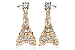 Love Paris Eiffel Tower Crystal Stud Dangle Earrings Parisian