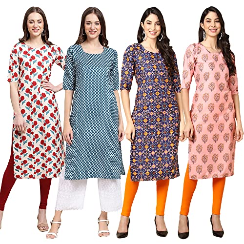 Image of Pinkmint Women's Crepe Digital Print Straight Kurta (Pack of 4)