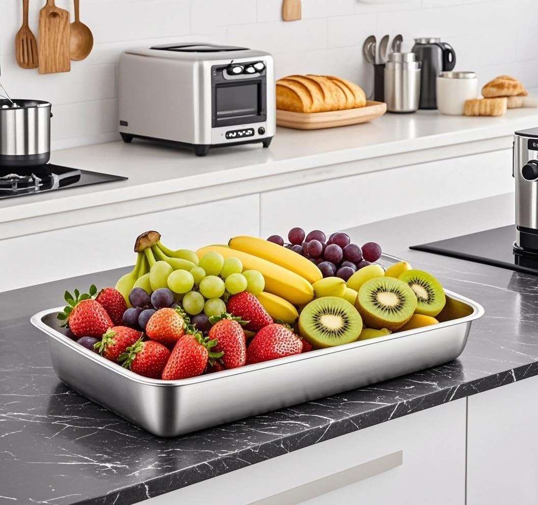 Lot De 3 Bac Inox Alimentaire, Plat Four Rectangulaire, 32.5 * 17.5 * 6.5 Cm Plats À Four En Acier Inoxydable, Plat Four Rectang - Maison