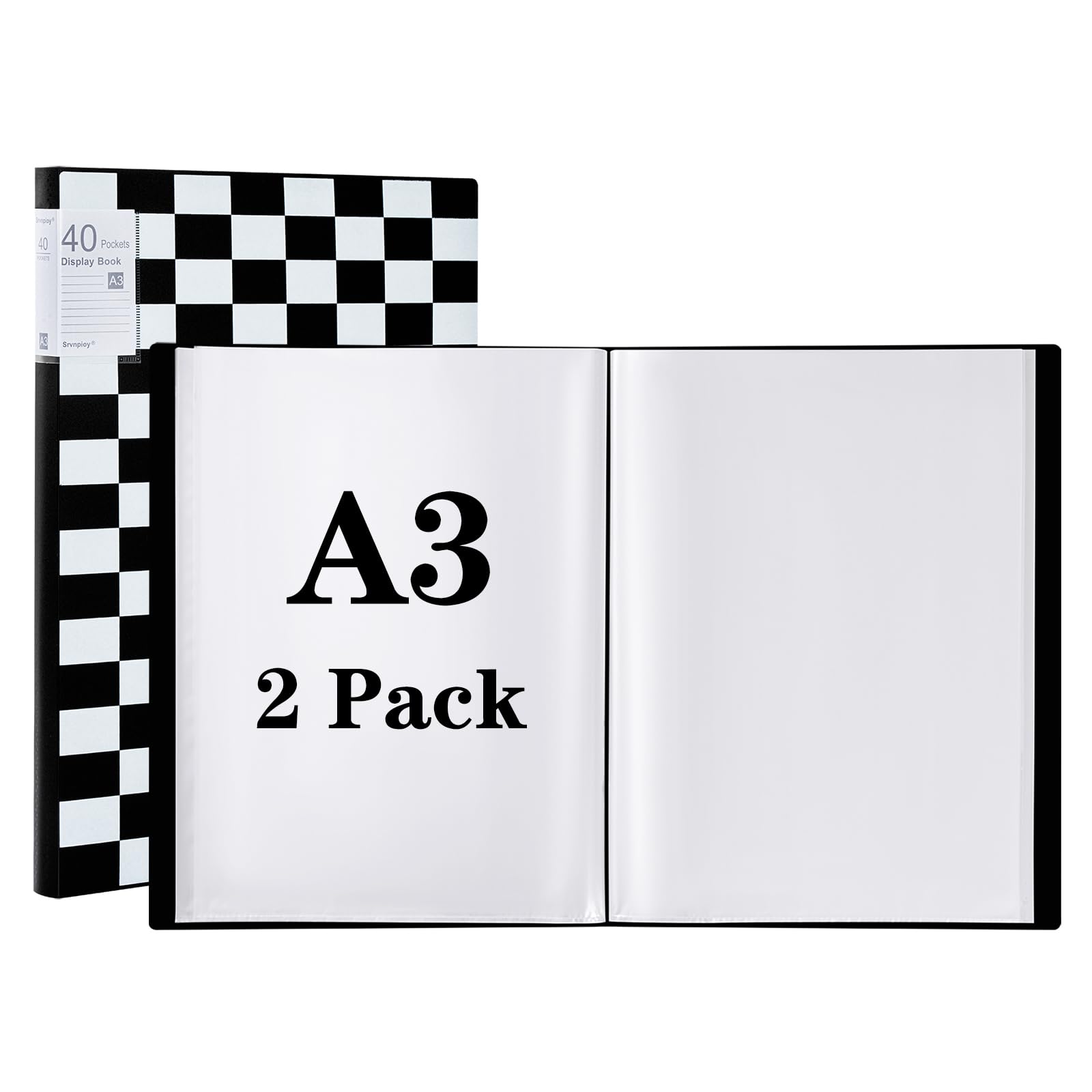 2 Pezzi Raccoglitore per Presentazioni A3 con 40 Tasche, Portalistini A3 Libro Espositivo Portfolio Diamond per Opere d'arte, disegno, pittura, Colore: Nero