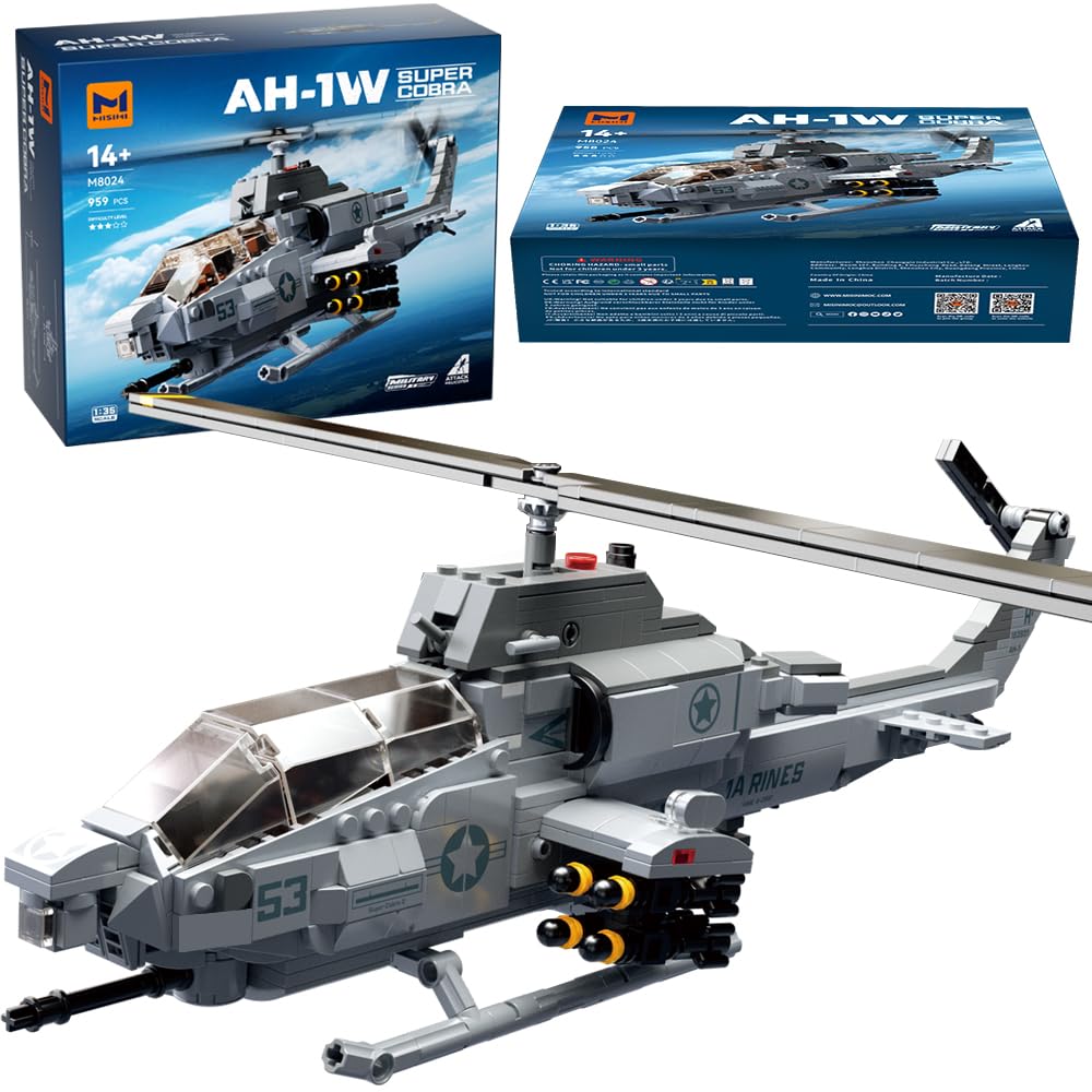 MISINI M8024 AH-1W Super Cobra Armed Helicopter Building Blocks Set, 958 Pcs Military Medium 1:35 Helicopter Building Kit